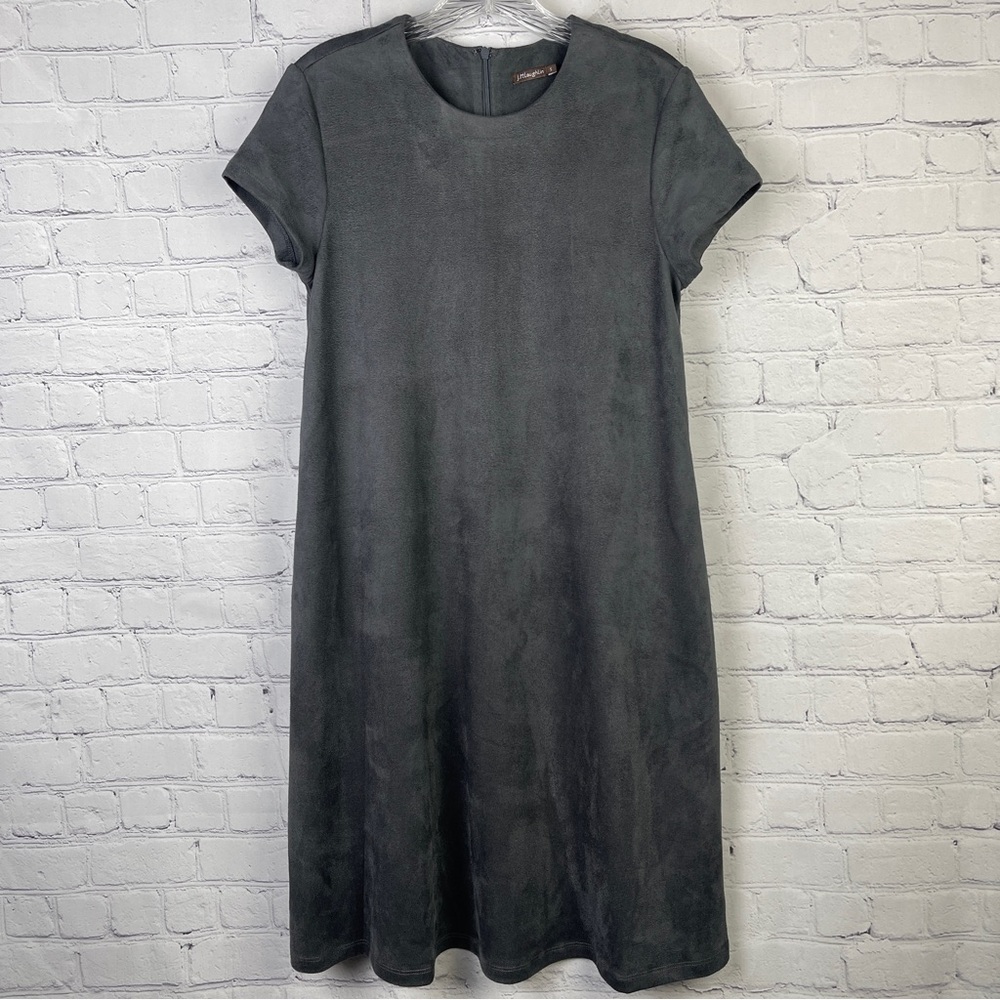 J.MCLAUGHLIN charcoal grey faux suede short sleeve crew neck swing dress size S